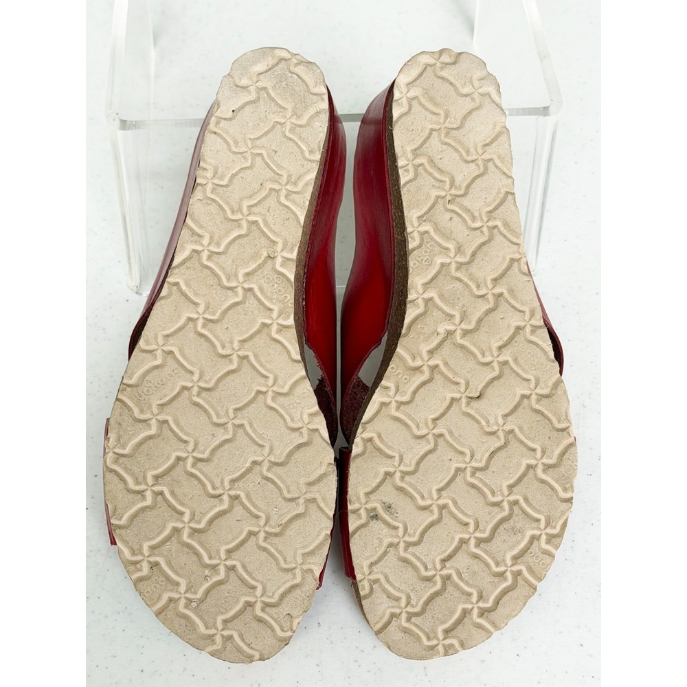 Yokono Red Leather Wedge Platform Sandals Slip On Cork Women's 7.5 Spain - Picture 7 of 8
